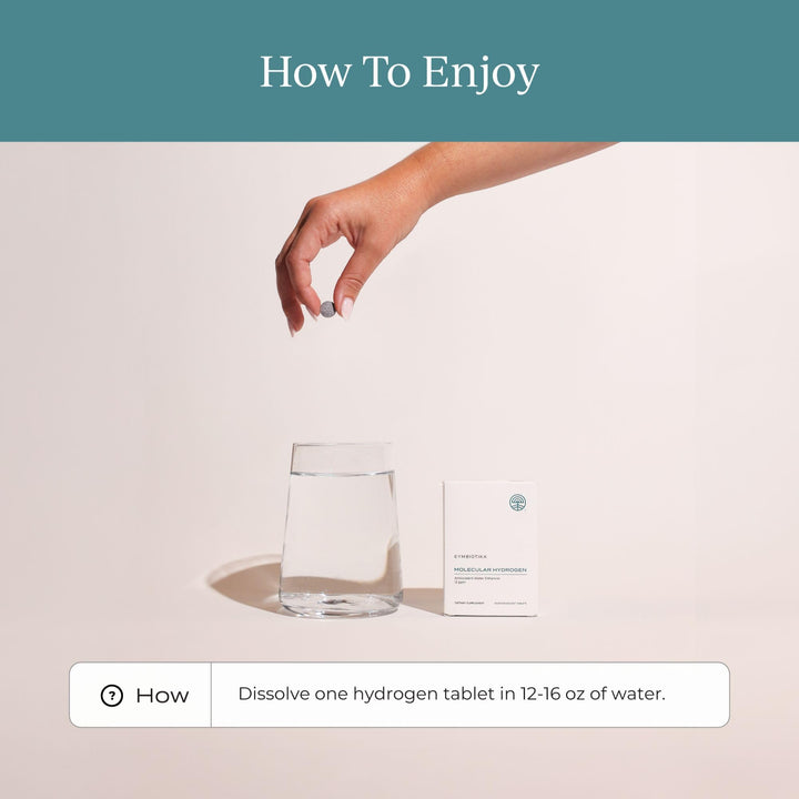 A glass of water infused with CYMBIOTIKA H2 for a potential energy lift