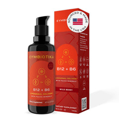 CYMBIOTIKA liposomal B12 liquid poured for easy dosing and absorption.