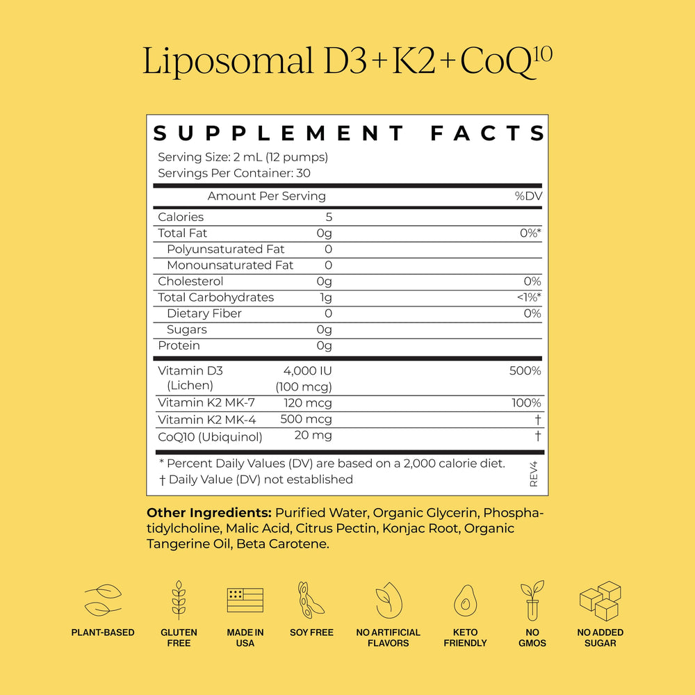 CYMBIOTIKA liposomal delivery D3 K2 COQ10 liquid highlights fast absorption.