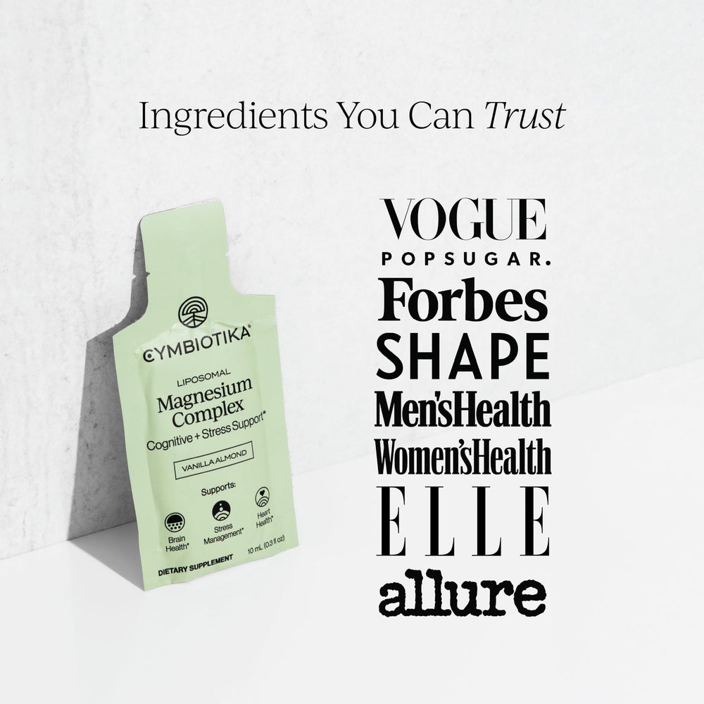 CYMBIOTIKA Liposomal Magnesium Complex ingredients close-up highlights vegan profile