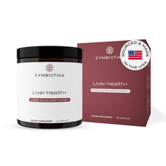 CYMBIOTIKA Liver Health+ bottle with capsules for liver support and overall wellness.