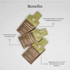 CYMBIOTIKA Longevity Mushrooms pouch open, ready for convenient direct squeezing or mixing into beverages.