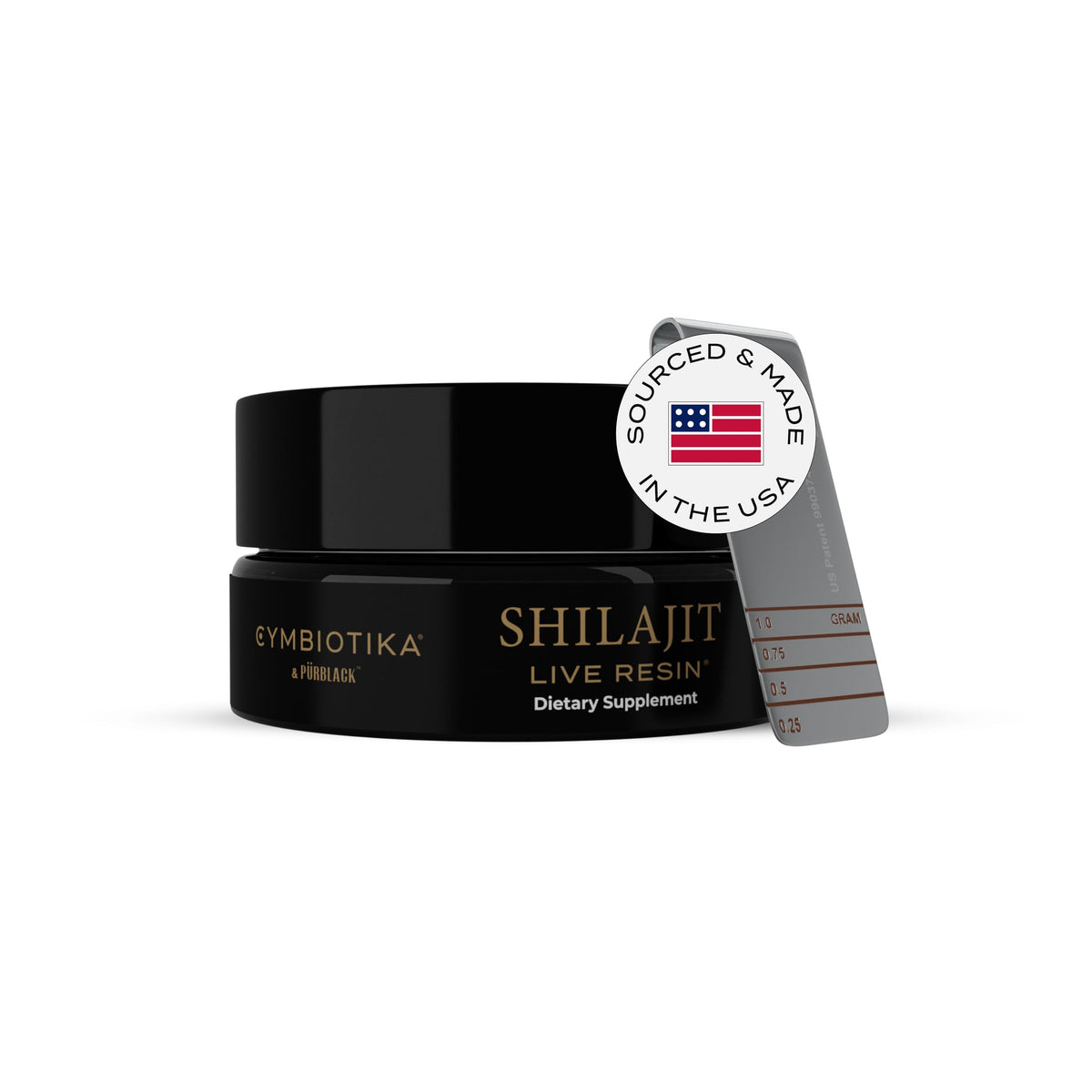 CYMBIOTIKA Pure Himalayan Shilajit resin bottle front, premium mineral blend for daily energy.