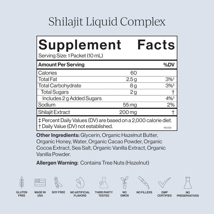 CYMBIOTIKA Shilajit Liquid Complex packaging in glass container signaling mineral-rich formula.