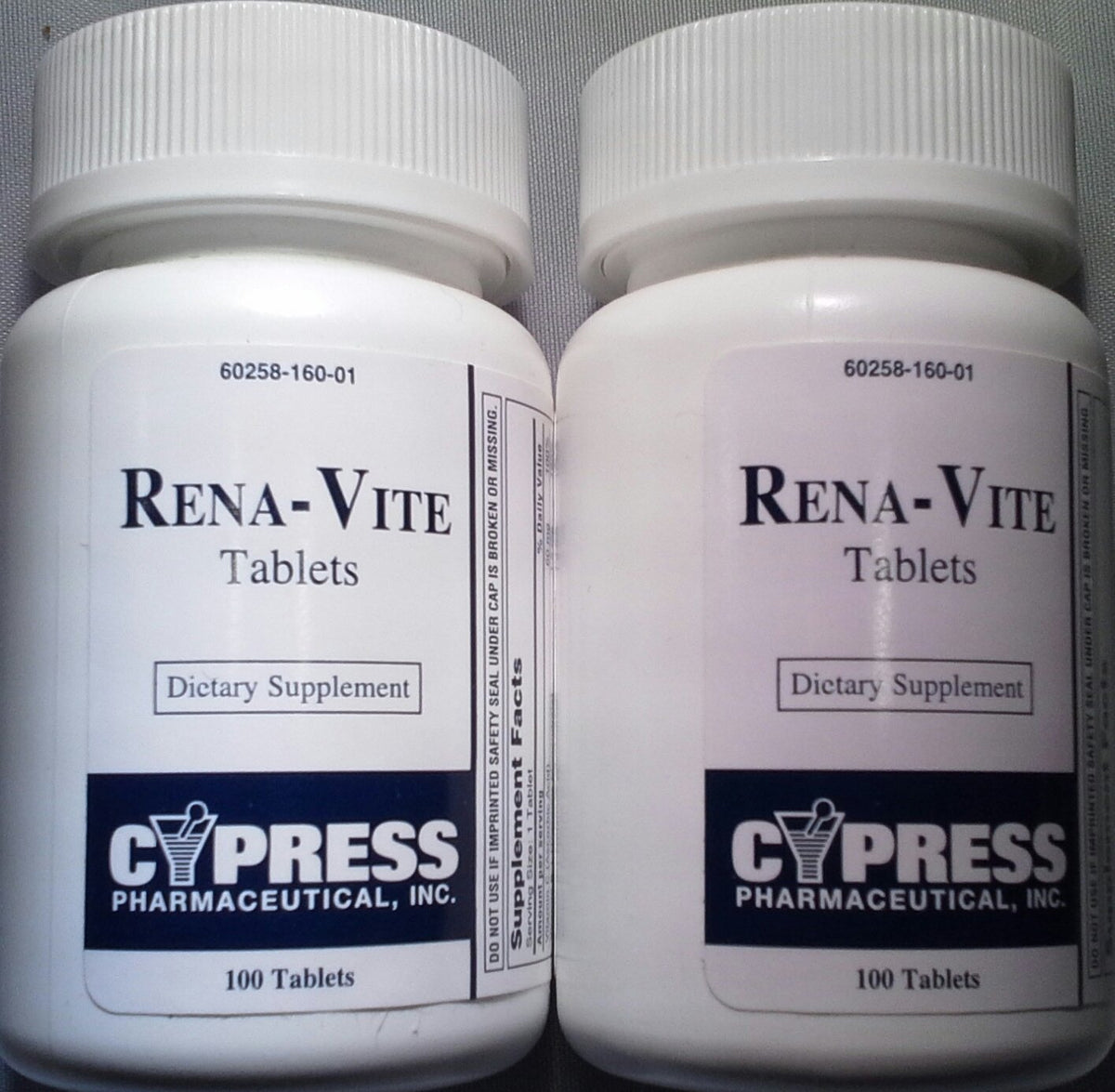 Cypress Pharmaceutical Rena-Vite tablets bottle view for daily vitamin support.