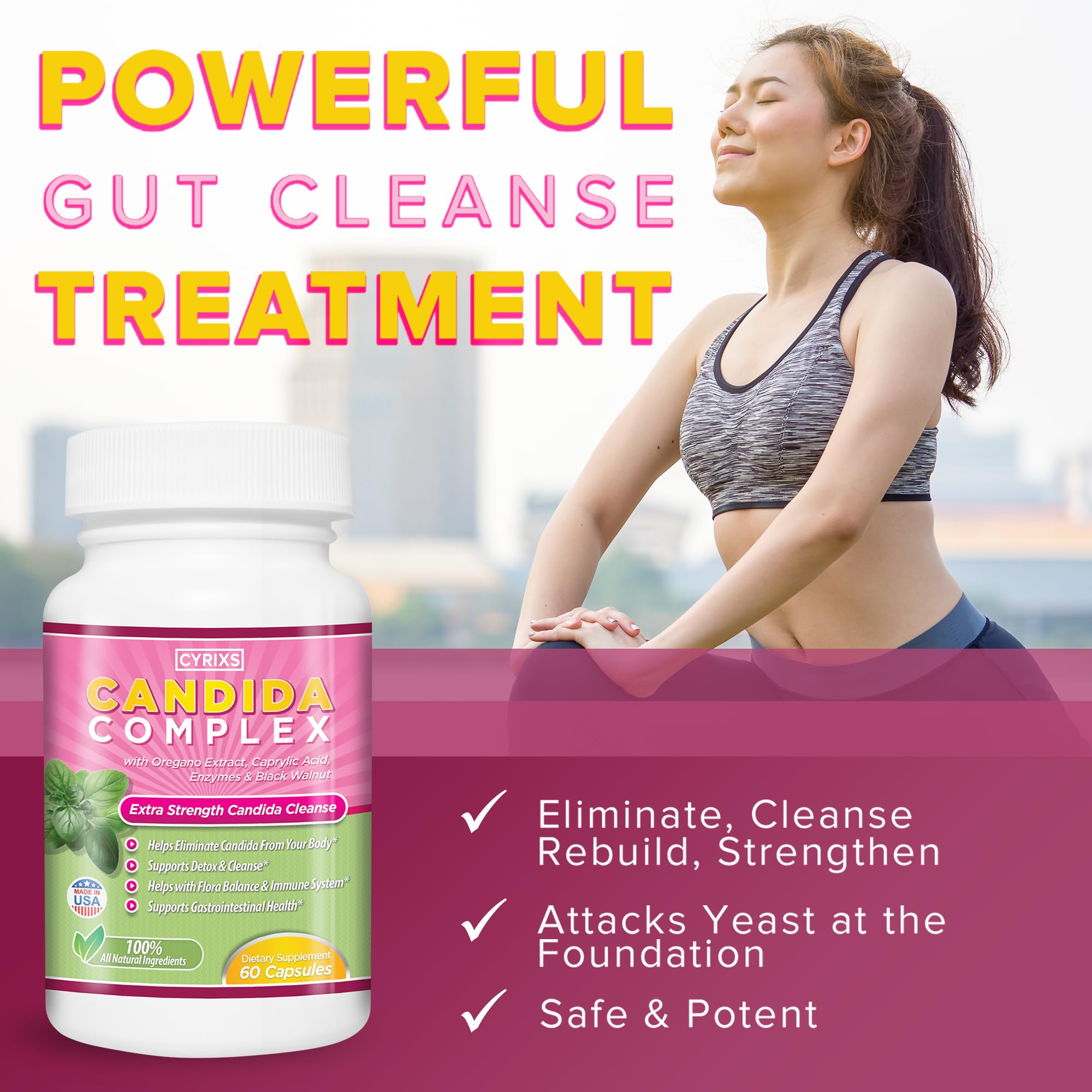 Cyrixs Health Candida Complex capsules designed for daily yeast balance and wellness.