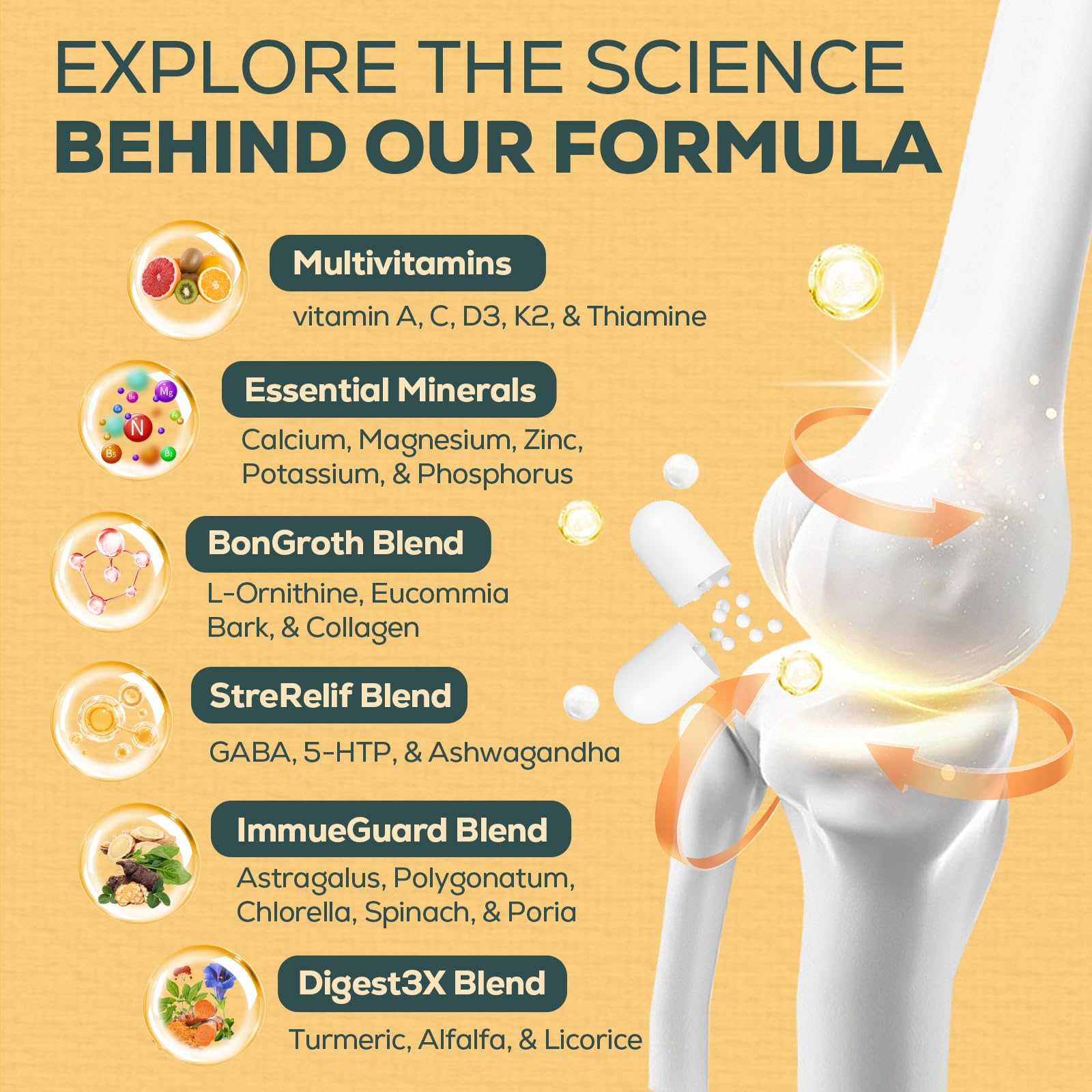 CystoRebalance bottle label highlighting vitamins and minerals.
