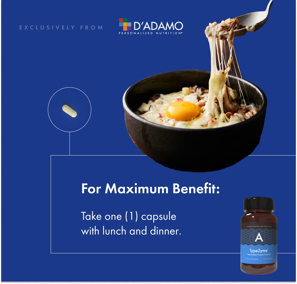 D'Adamo TypeZyme on kitchen counter ready for balanced meals.