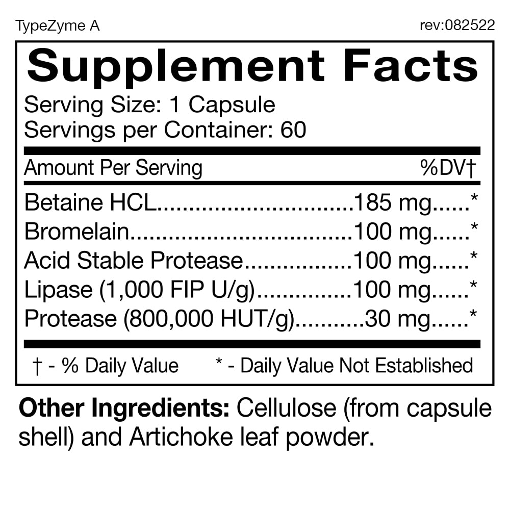 D'Adamo TypeZyme label close-up highlighting blood type-specific digestive support.