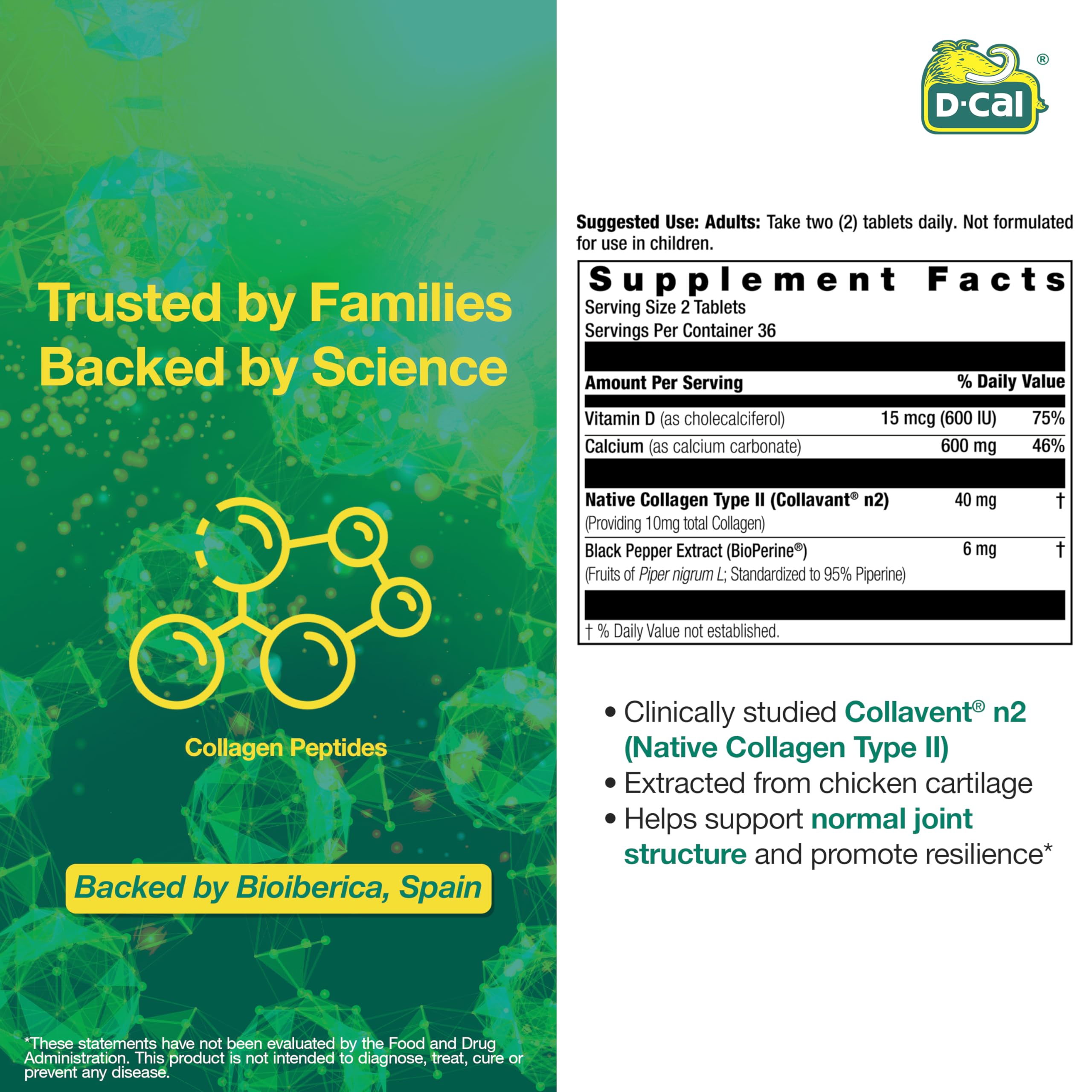 D-Cal Bioperine absorption feature highlighted on the label.