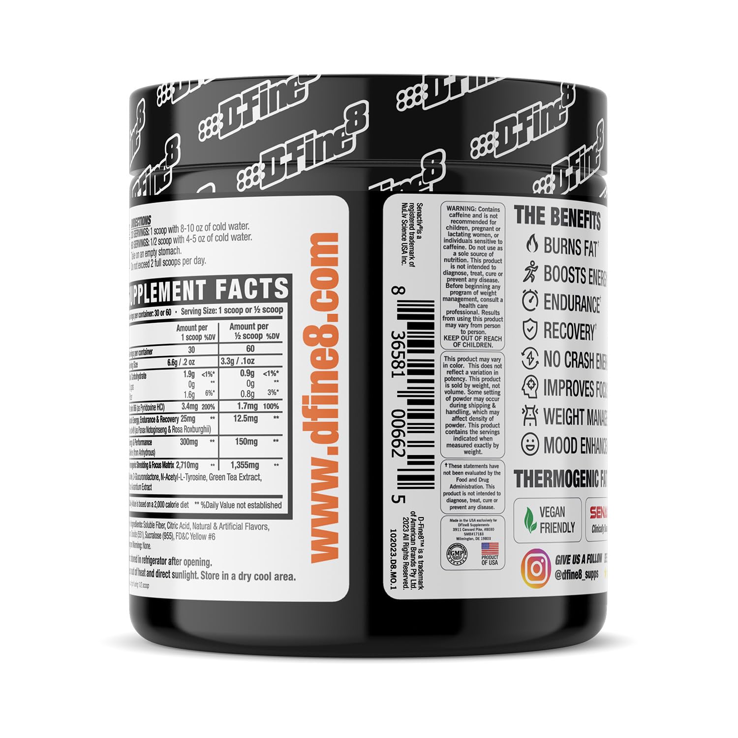 D-Fine8 pre-workout scoop demonstrates convenient serving before training.