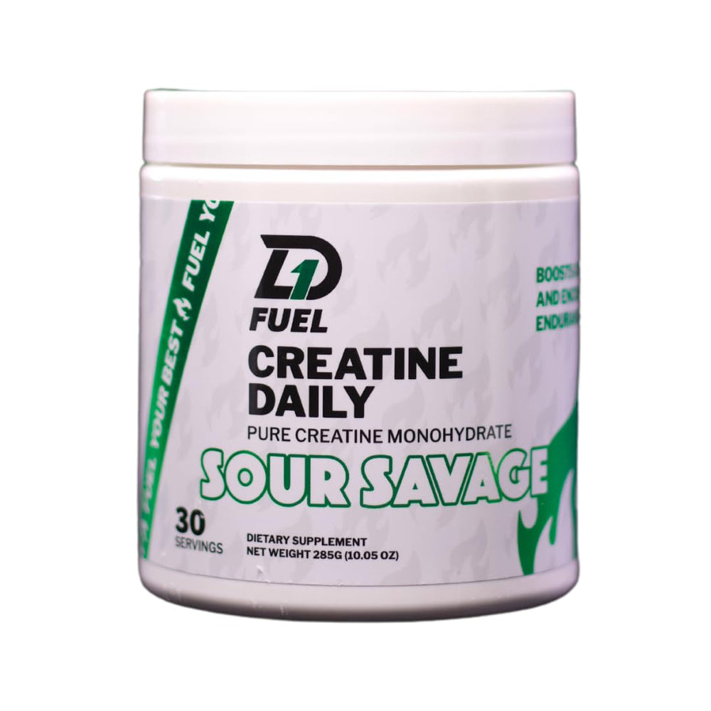 D1 Fuel Sour Savage creatine monohydrate powder supports endurance during workouts