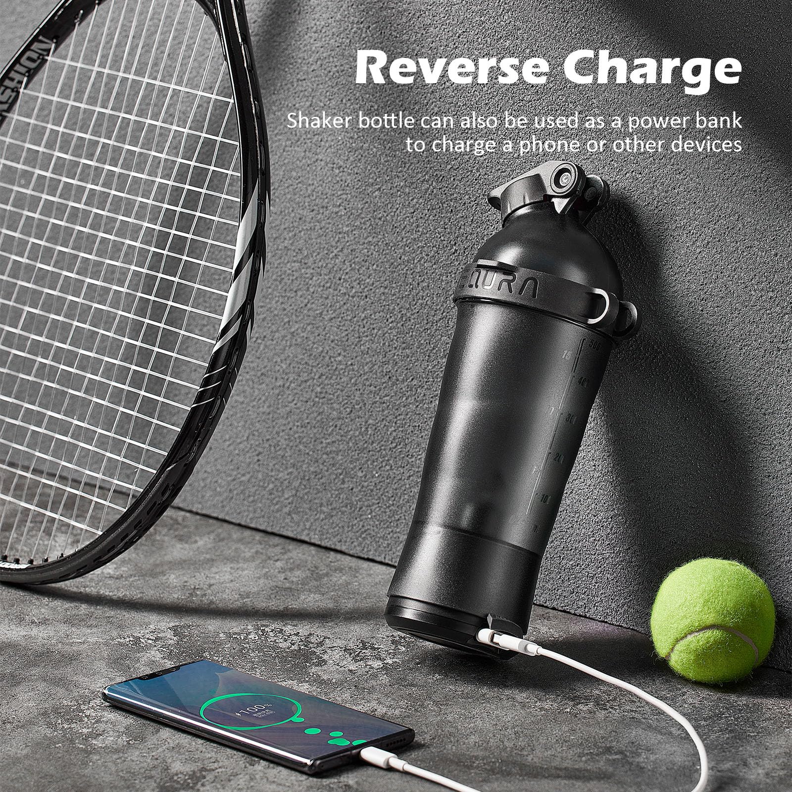Daasigwaa rechargeable battery integrated into the bottle for mobility.
