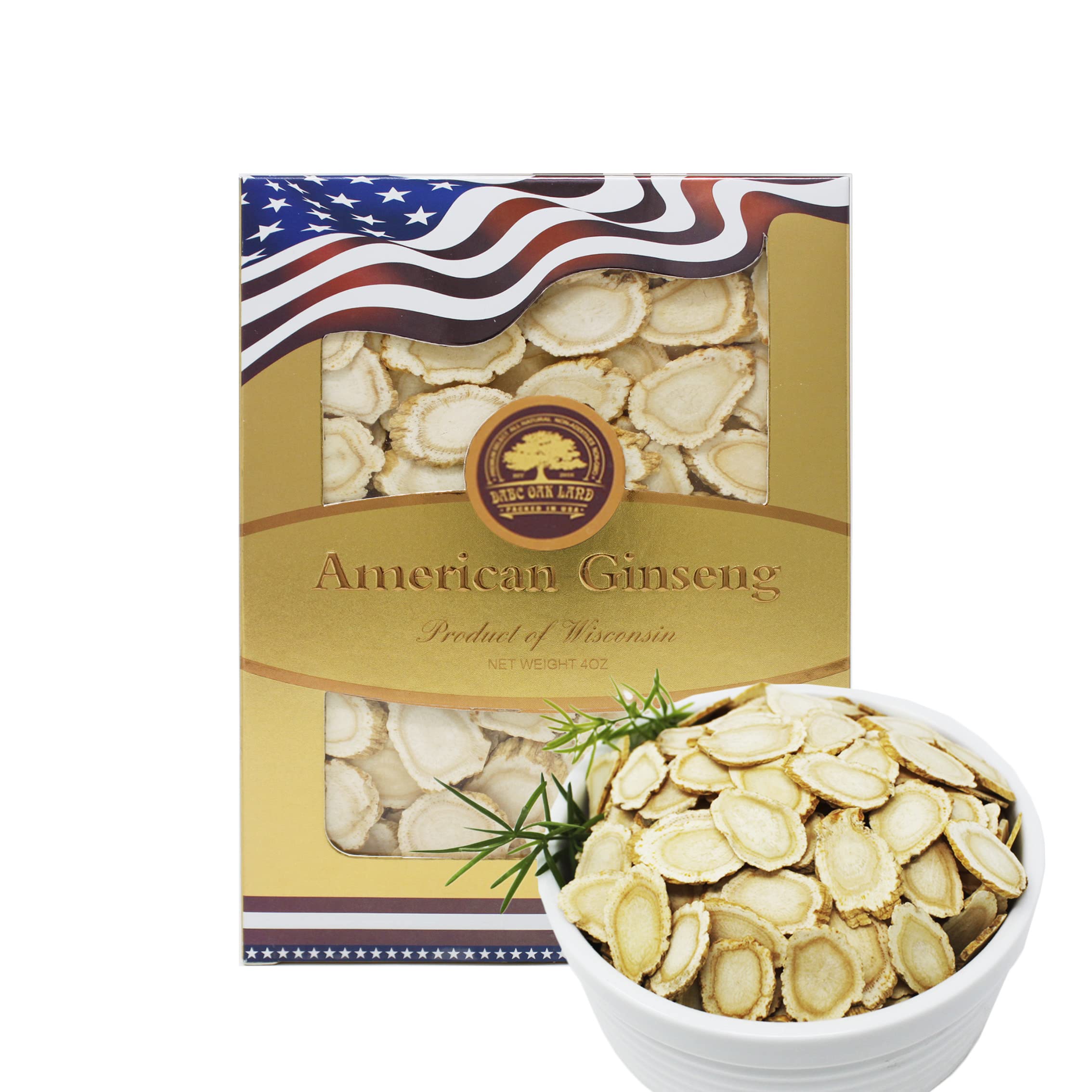 DABC OAK LAND American Ginseng slices packaged for freshness and ease of use.
