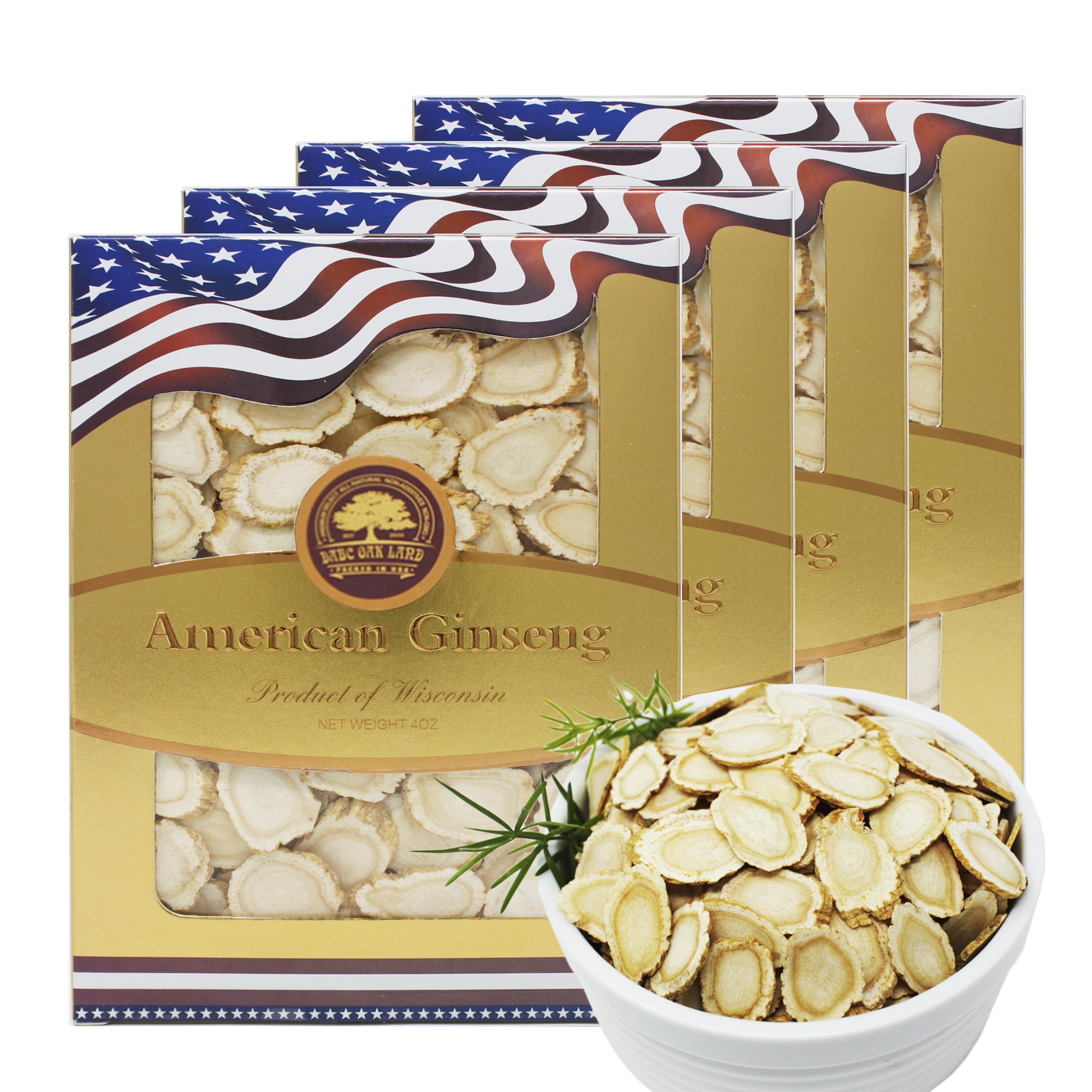 DABC OAK LAND American ginseng slices packaging from Wisconsin harvest