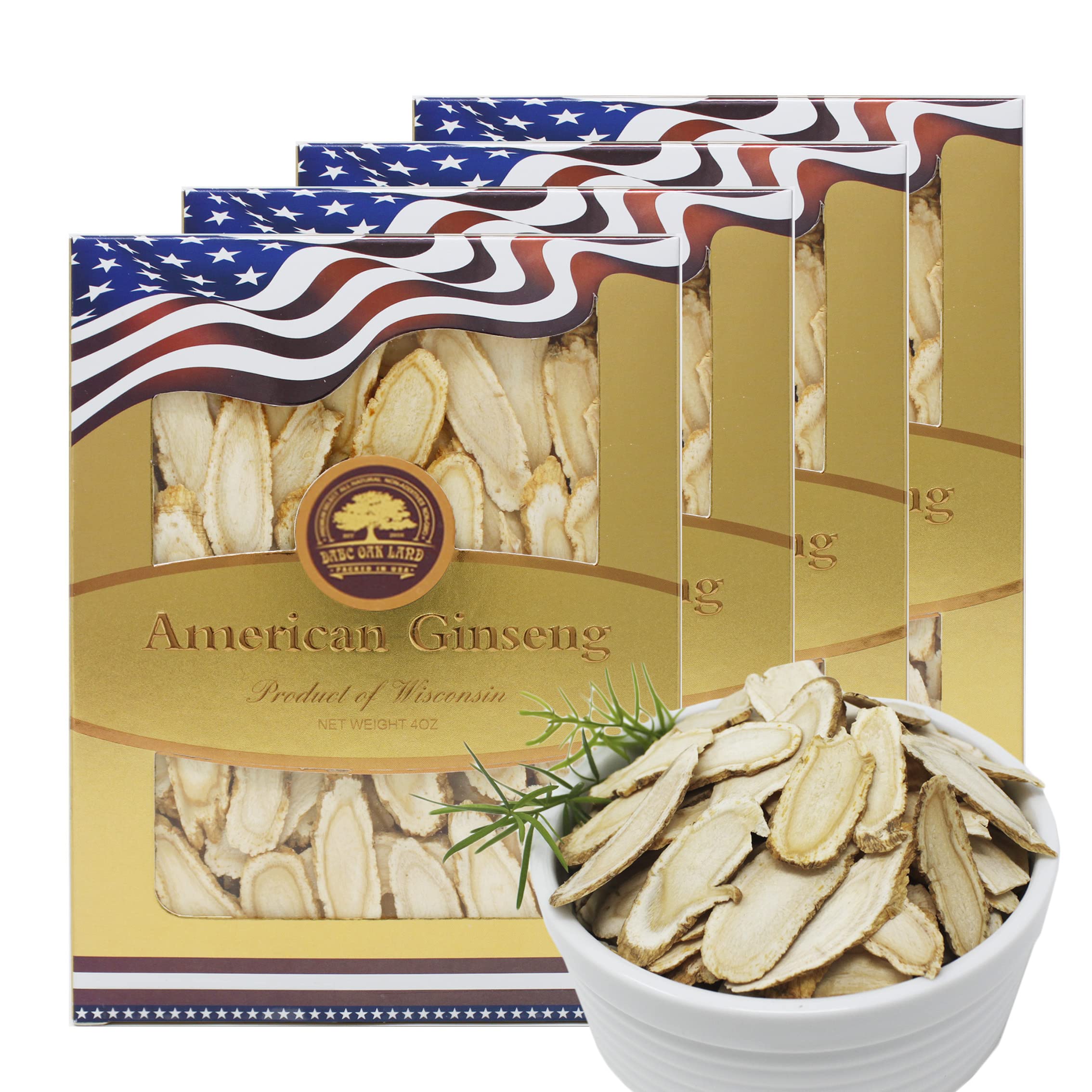 DABC OAK LAND American ginseng slices packaging highlights quality and freshness.