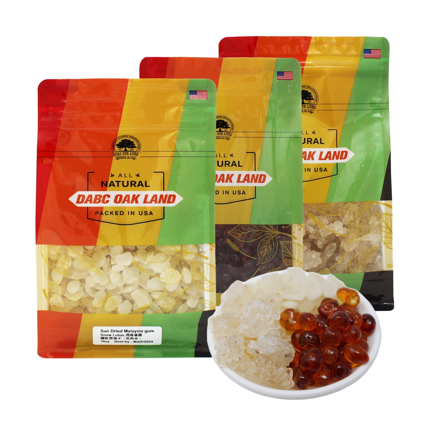 DABC OAK LAND Wild Peach Gum bottle showcases natural resin for subtle beauty support.