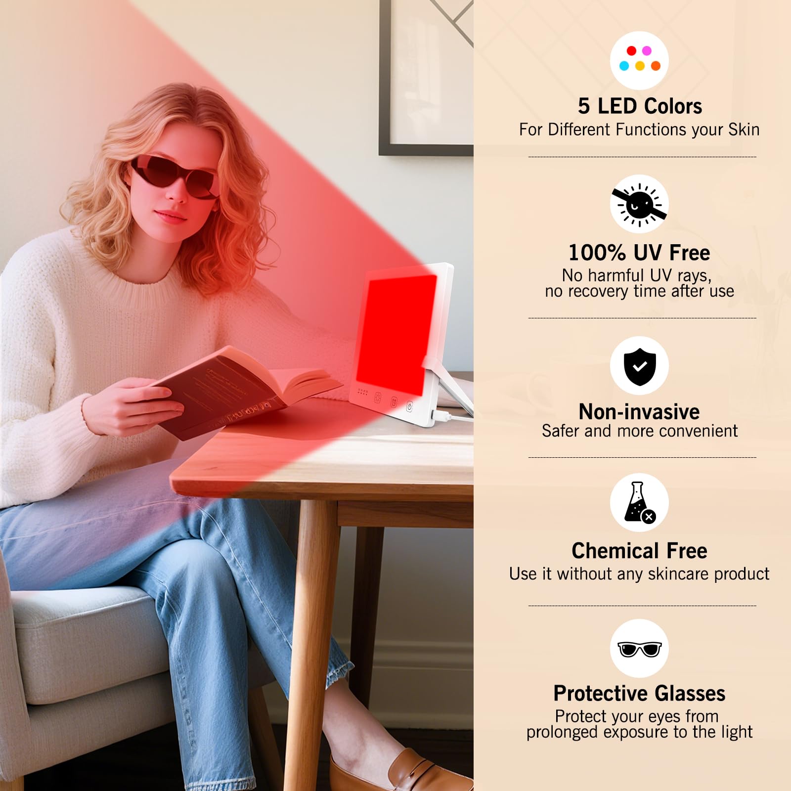 DABLEIBEN blue LED therapy lamp on desk for a clarifying feel.