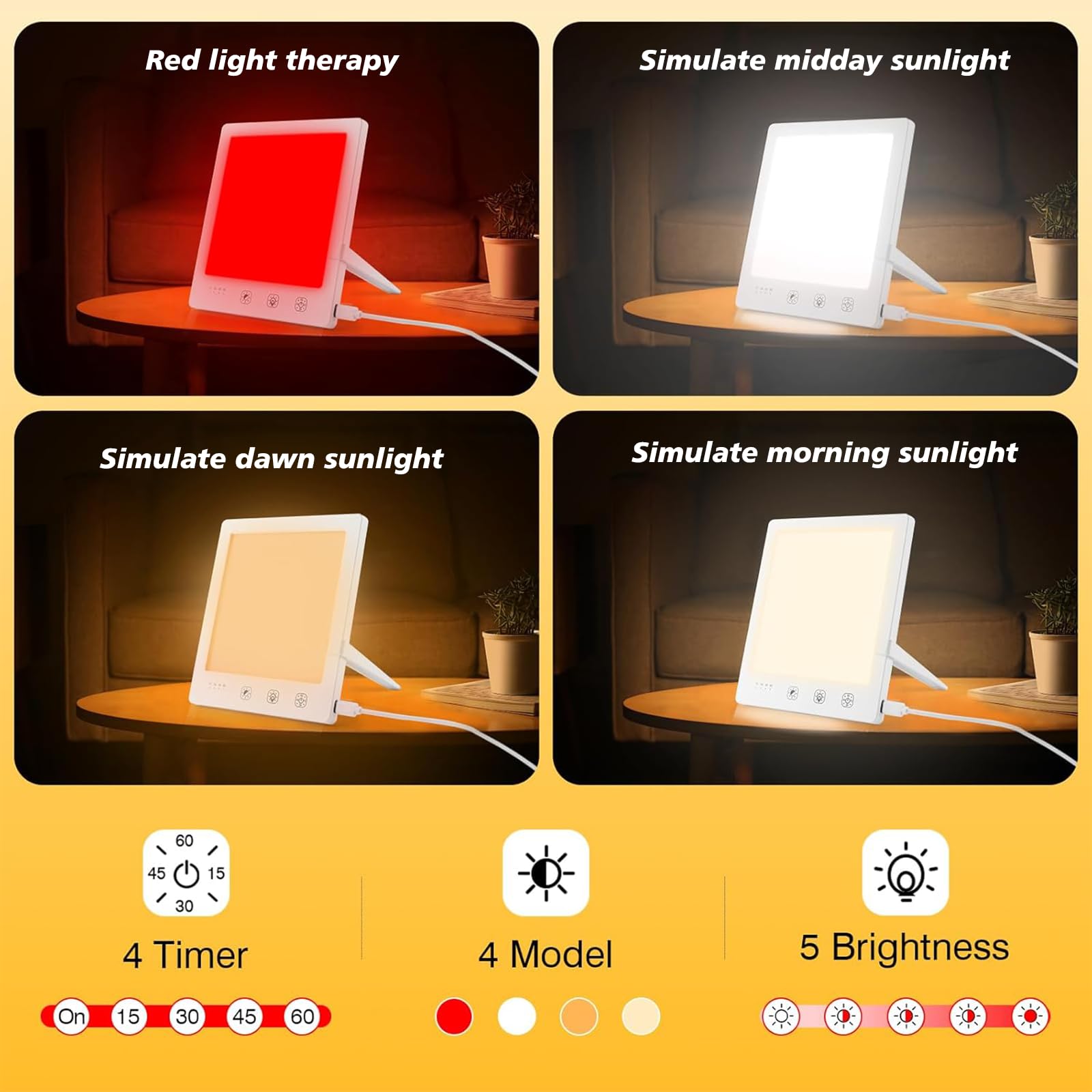 DABLEIBEN lamp display panel lit with settings for multiple modes.