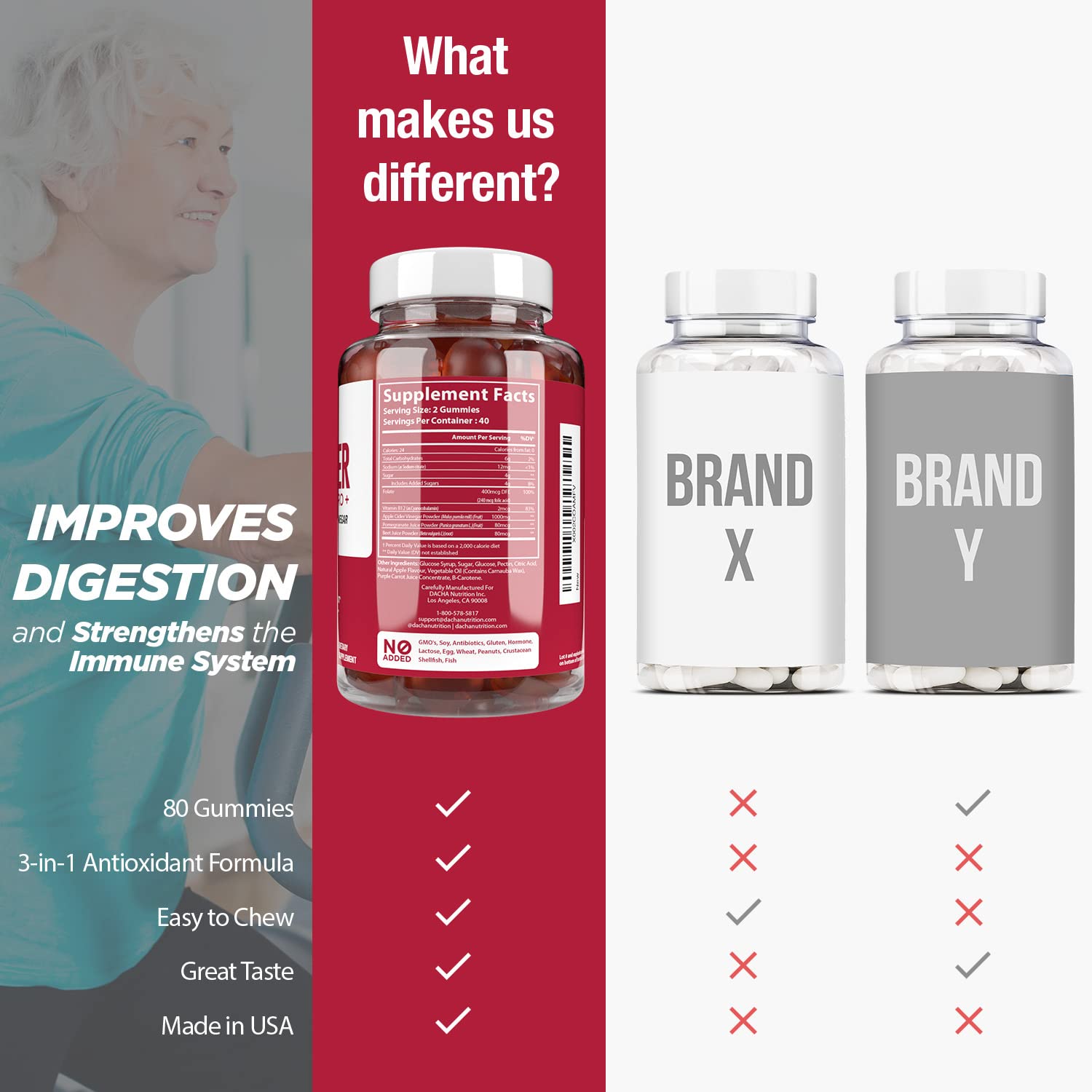 DACHA packaging highlights vegan-friendly vitamins B9 and B12 for energy support