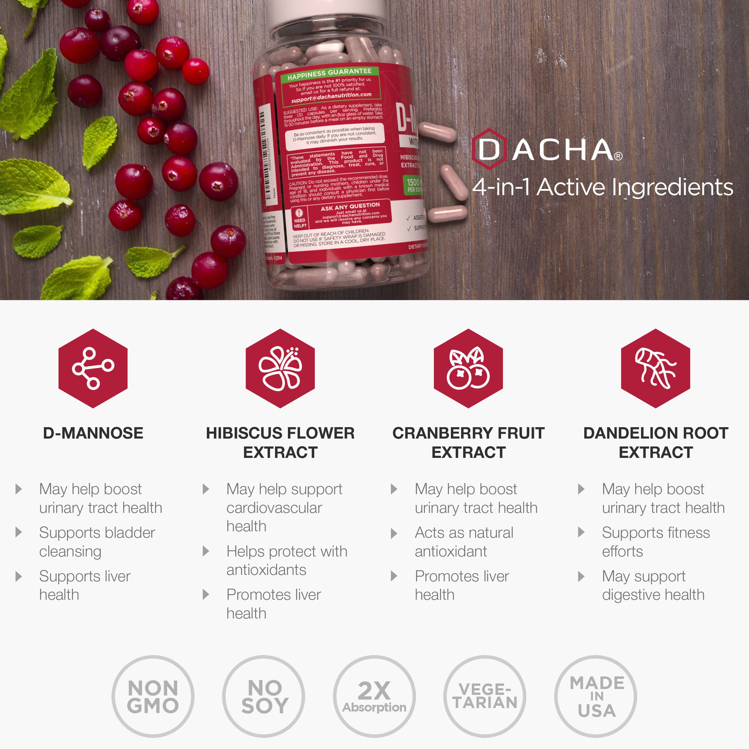 DACHA Hibiscus flower extract shot highlights vibrant herbal blend.