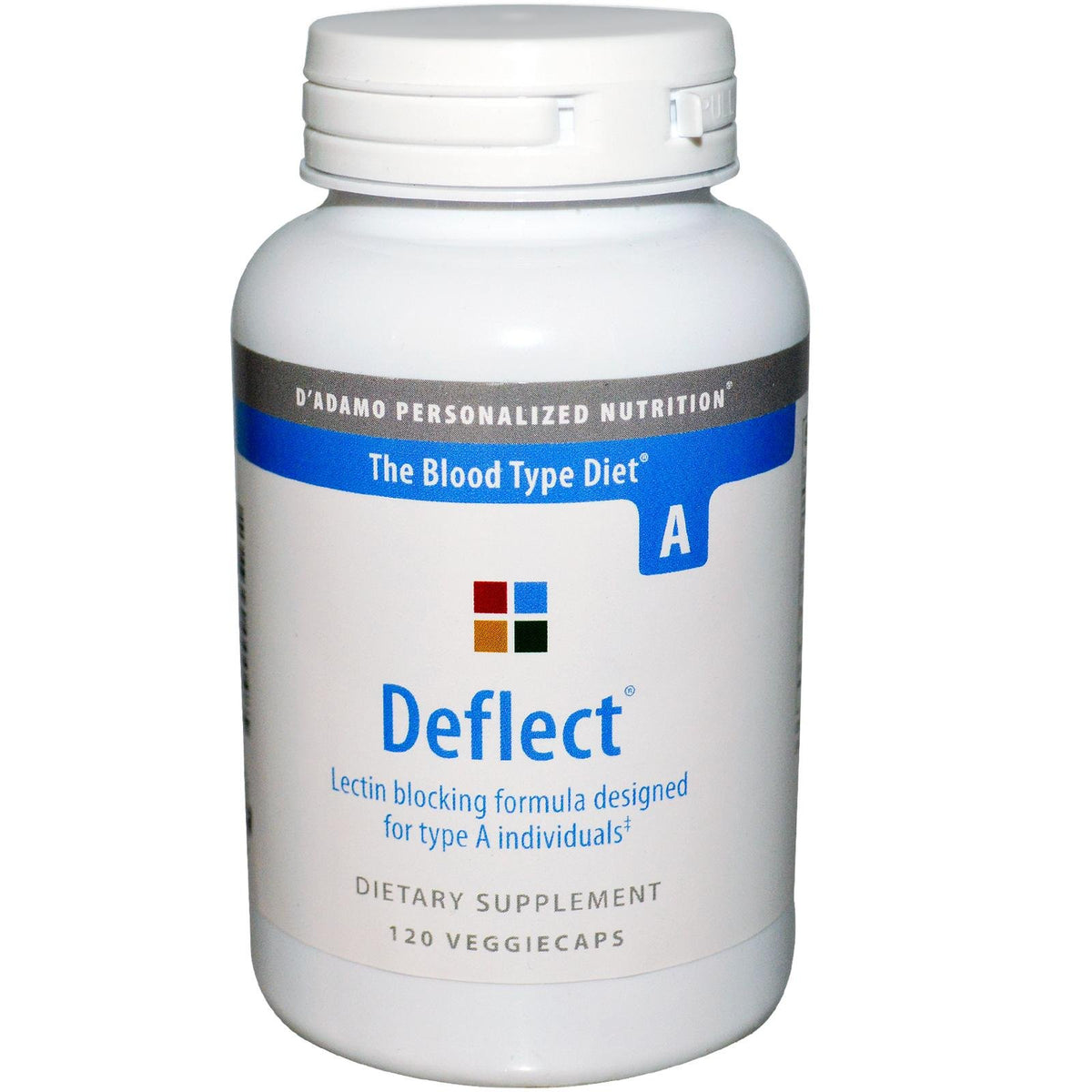 D'Adamo Deflect A bottle front view showing packaging for daily dietary support