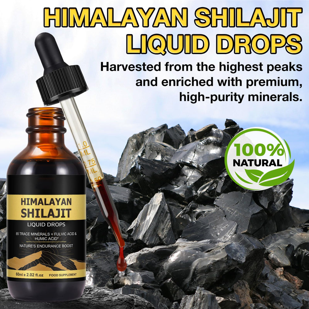 Closeup of Daiasns Shilajit resin drops highlighting mineral-rich texture.