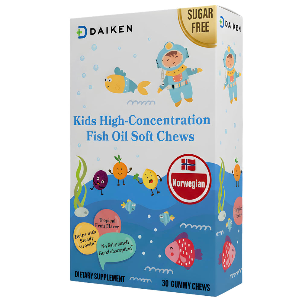 DAIKEN Kids Omega-3 gummies in a foil pack keep freshness intact.