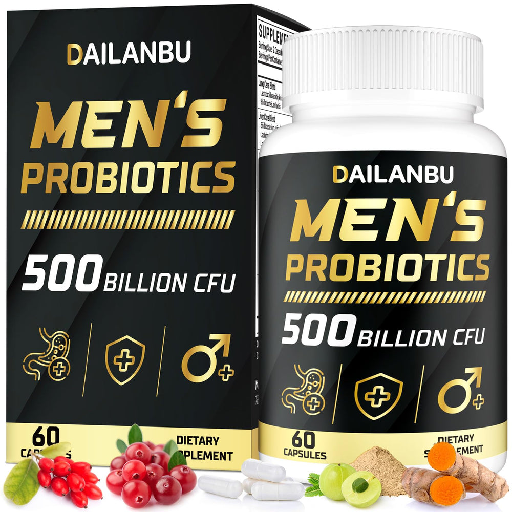 Dailanbu Probiotics for Men bottle front shows 500B CFU and 12 strains for gut support