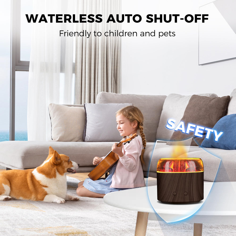 Daileeby Mini Bonfire Diffuser wood grain finish complements modern decor.