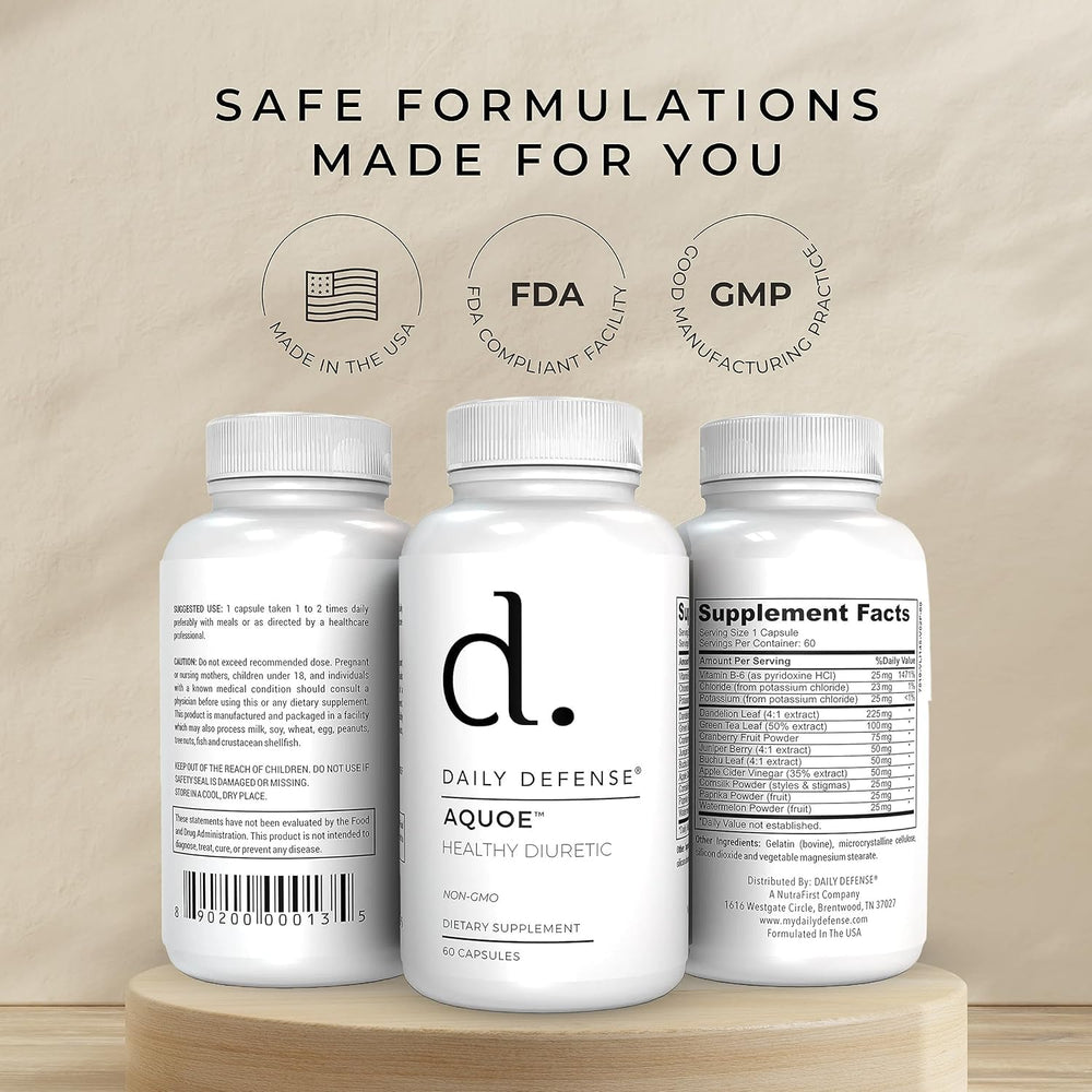 Daily Defense easy-to-swallow capsules resting beside a meal, signaling daily use.