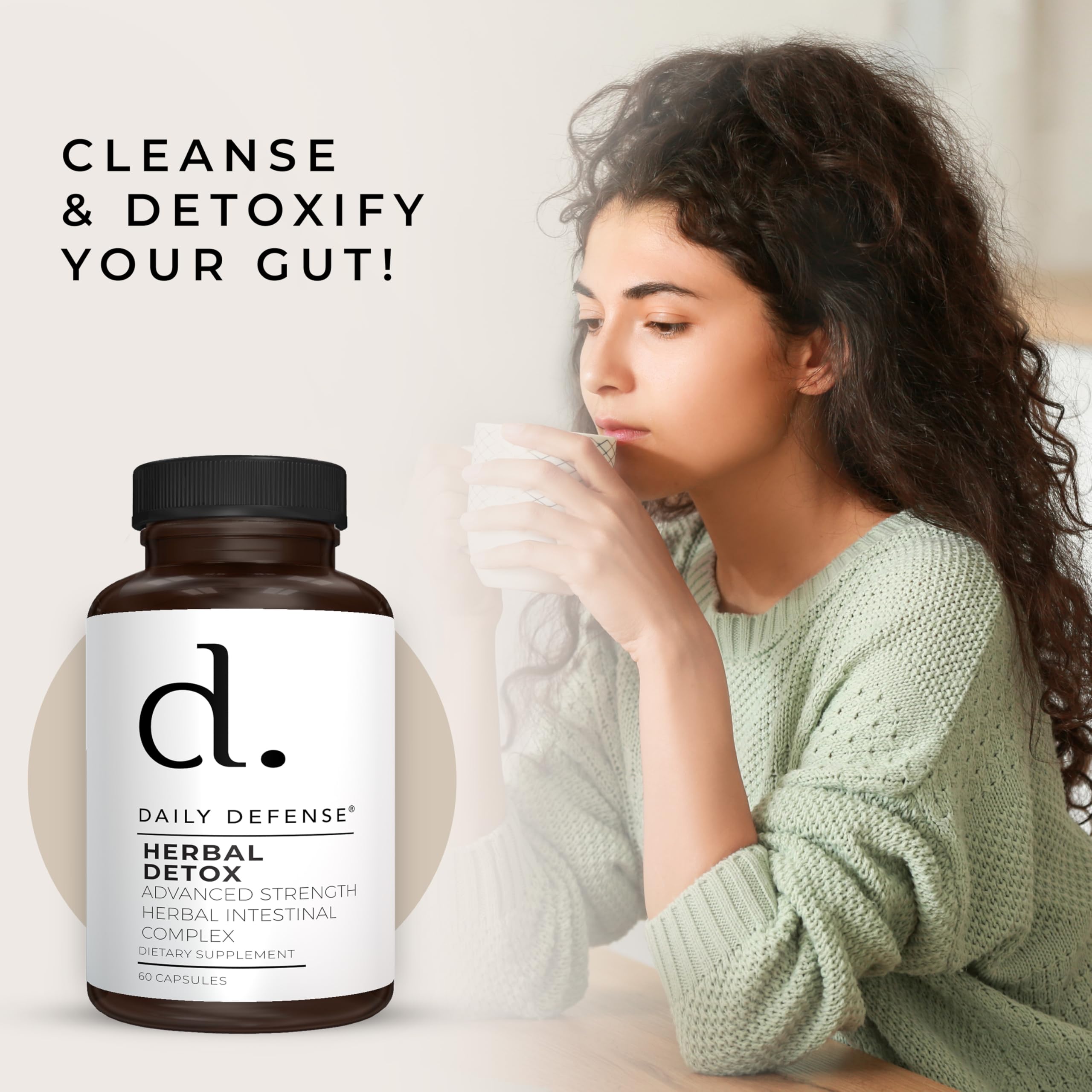 Daily Defense garlic zinc wormwood ingredients arranged for digestion support