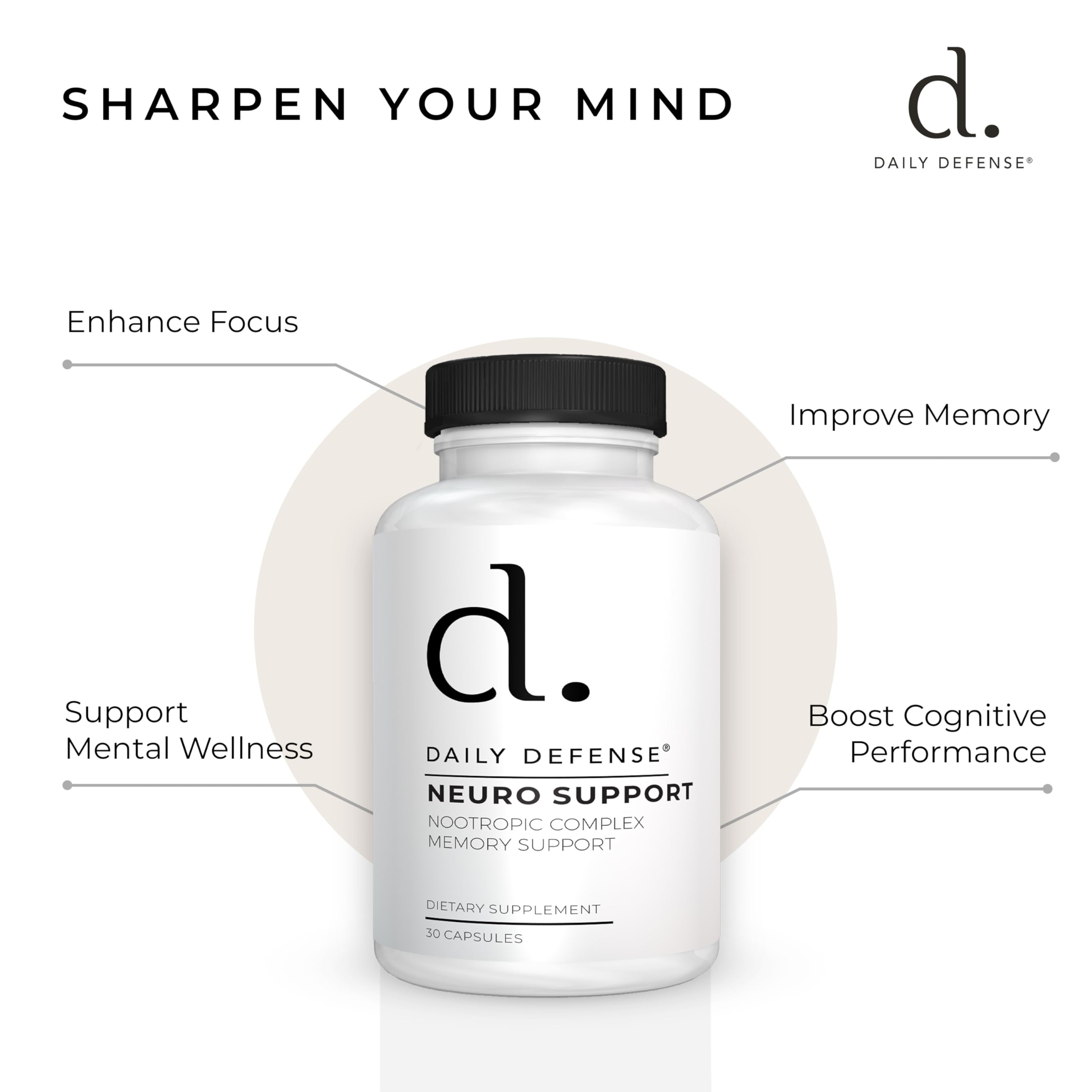 Daily Defense ginkgo biloba capsules signaling alertness and circulation.