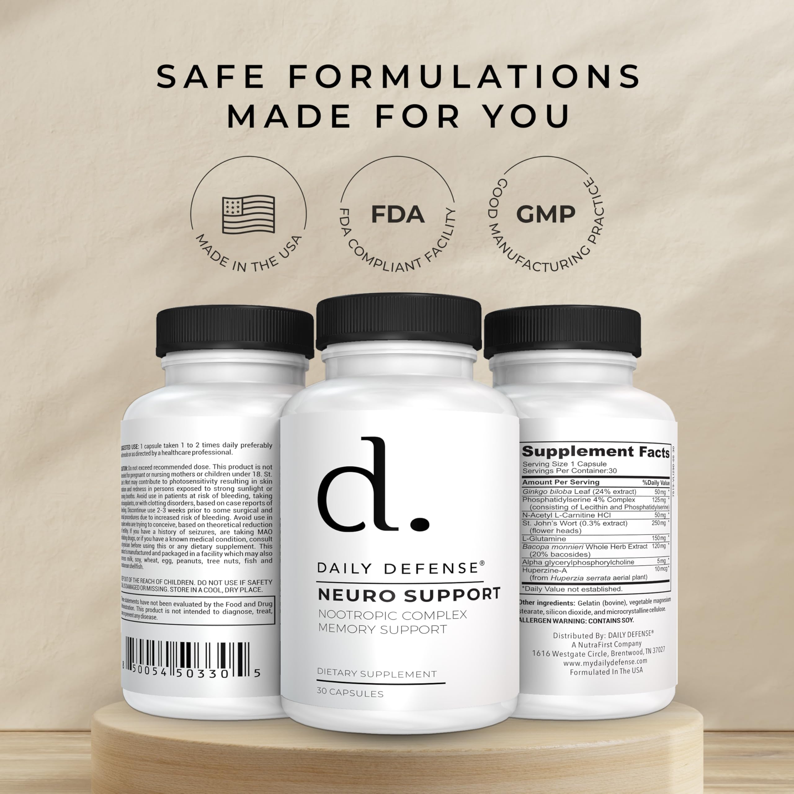 Daily Defense huperzia-serrata capsules promoting attention and energy.