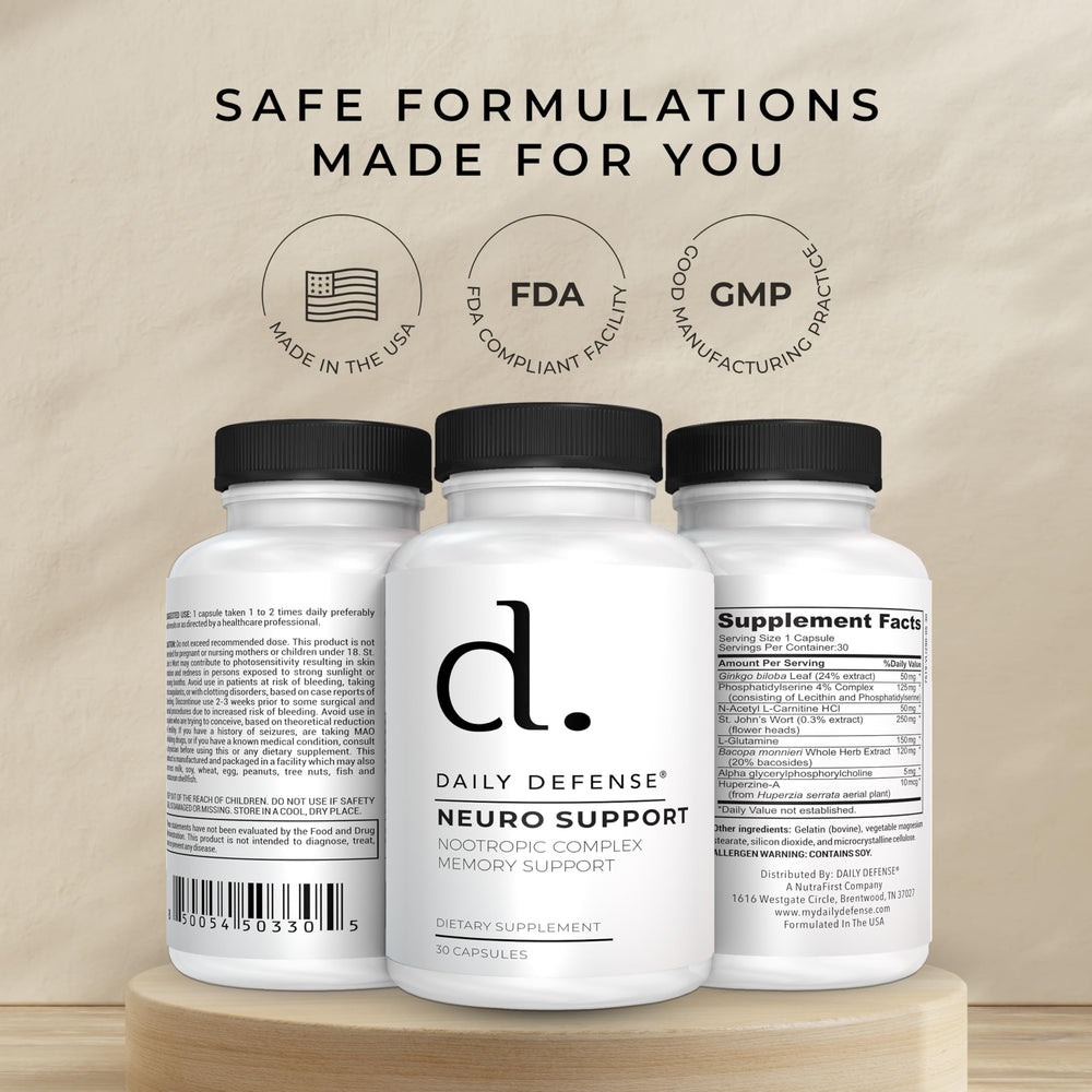 Daily Defense huperzia-serrata capsules promoting attention and energy.
