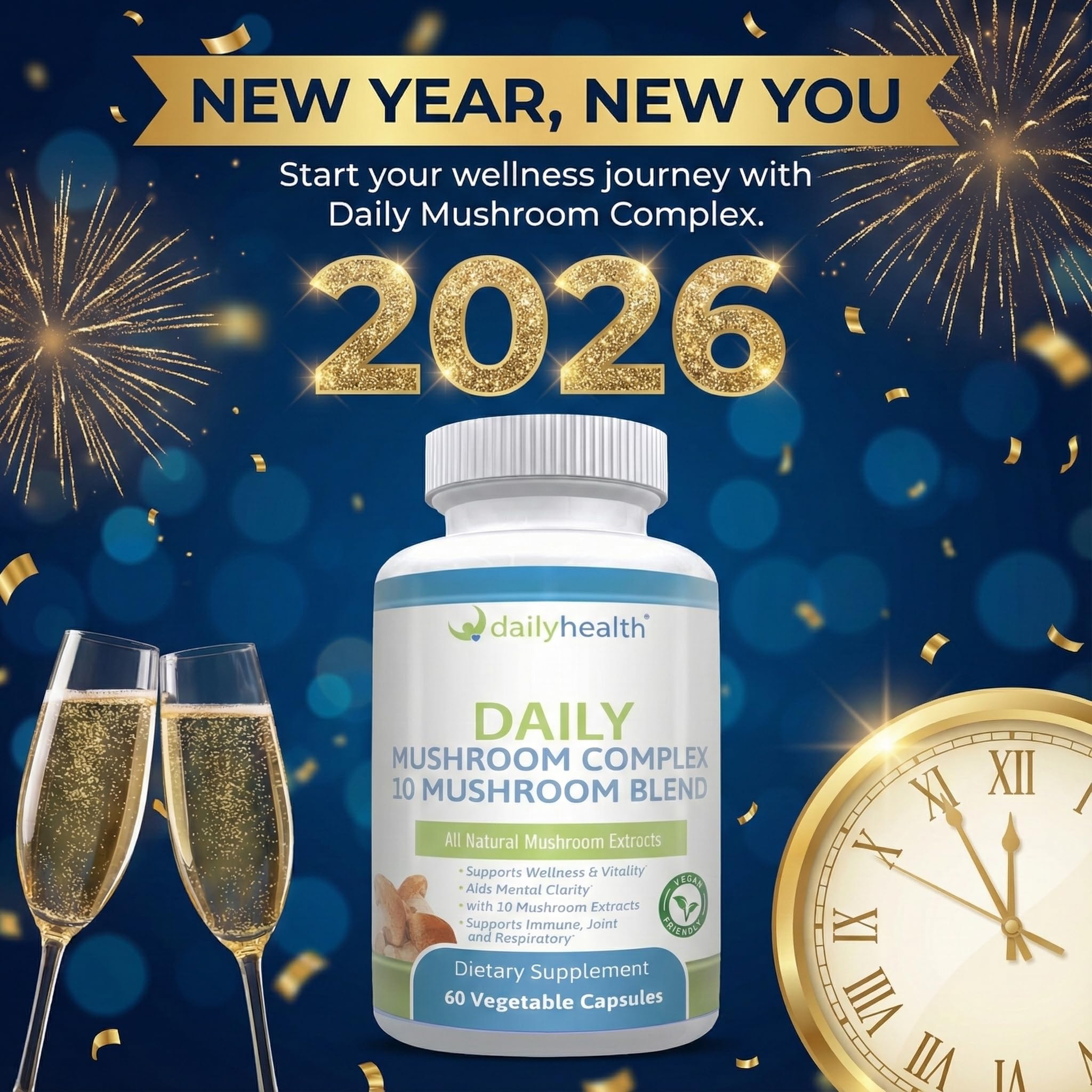 Close-up of Daily Health label highlighting vegan gluten free formulation