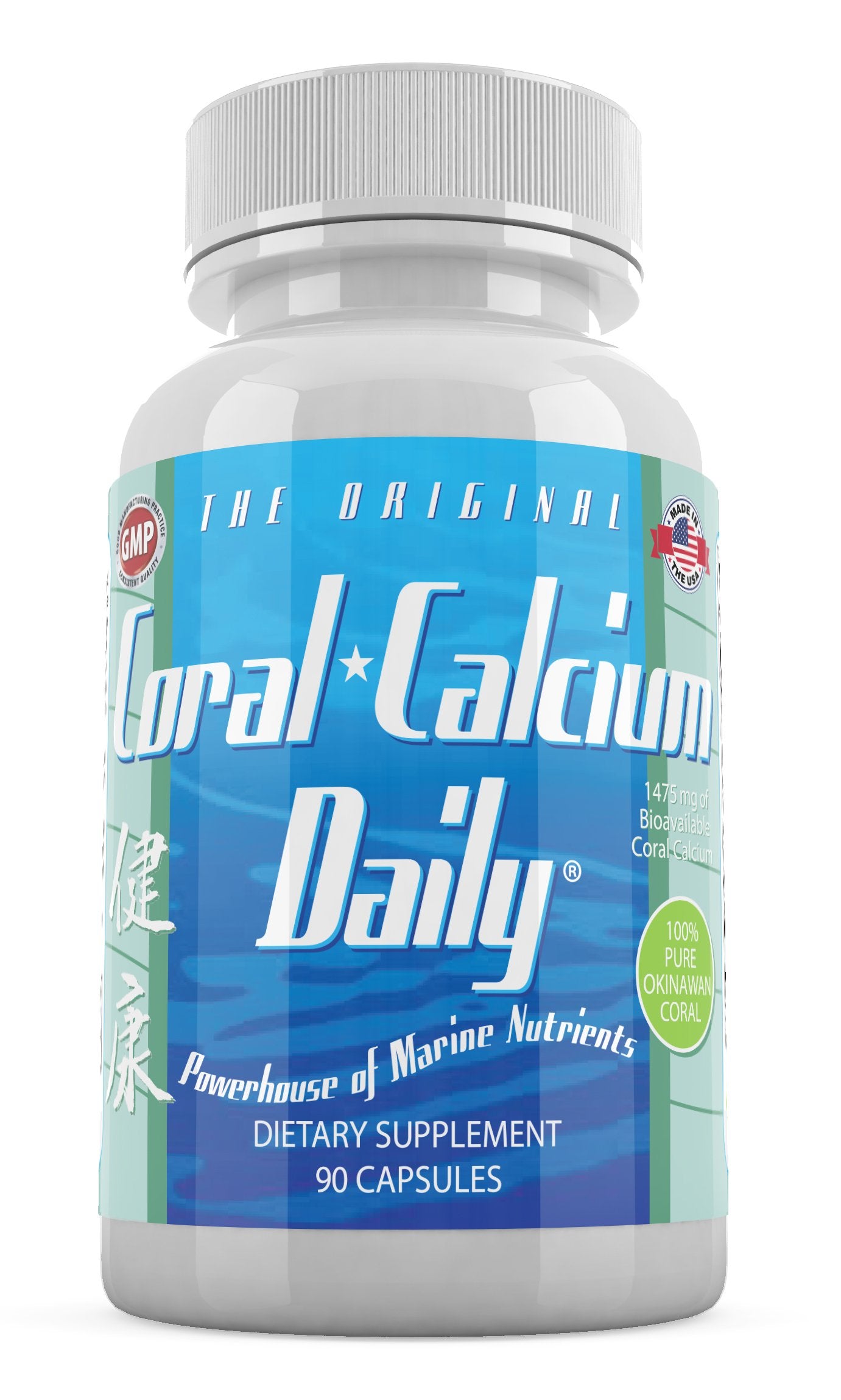 Daily Health coral calcium Okinawa bottle-front view; promotes potential bone support.