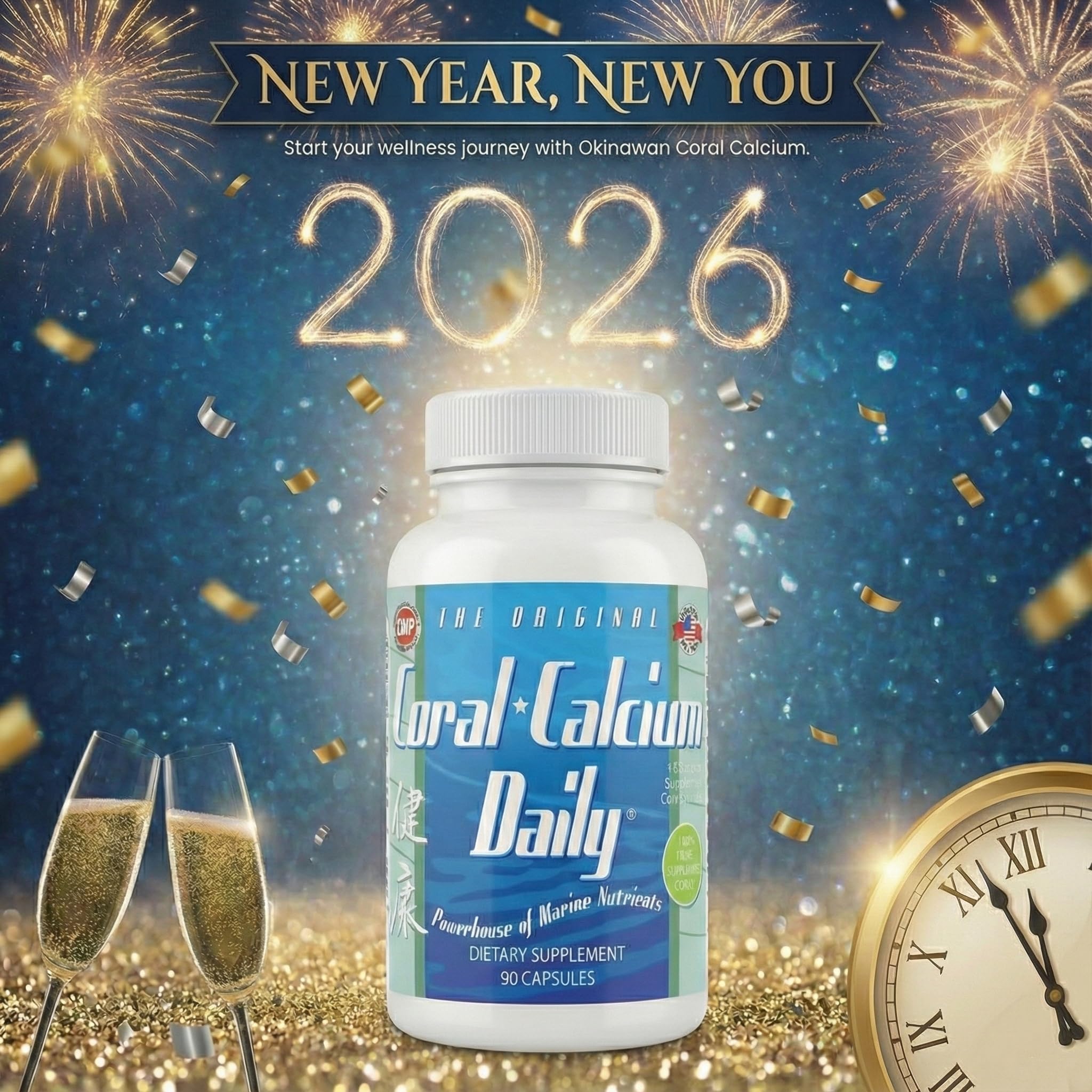 Daily Health coral calcium Okinawa capsules-closeup; highlights mineral-rich blend.