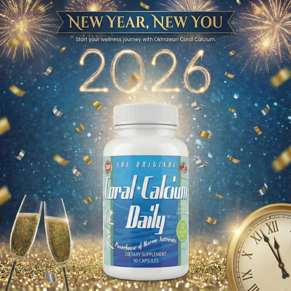 Daily Health coral calcium Okinawa capsules-closeup; highlights mineral-rich blend.