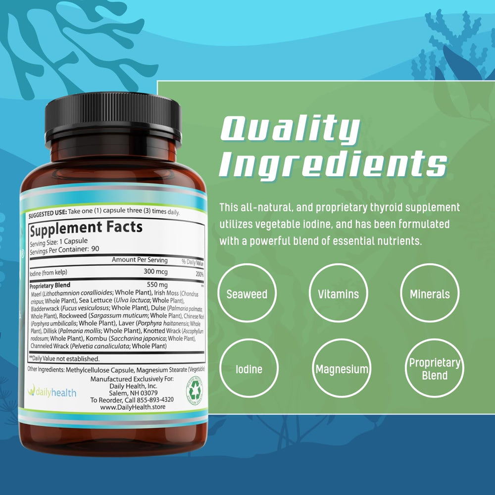Daily Health Seatrition packaging with vegan capsules for daily plant-based nutrition.
