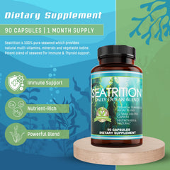 Seatrition seaweed ingredient close-up highlighting twelve algae varieties for nutrient support.