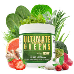 Daily Health Ultimate Greens bottle front showing vegan greens boost for daily vitality