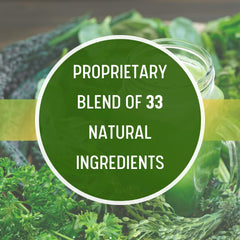 Daily Health Ultimate Greens ingredients montage with varied vegetables and herbs