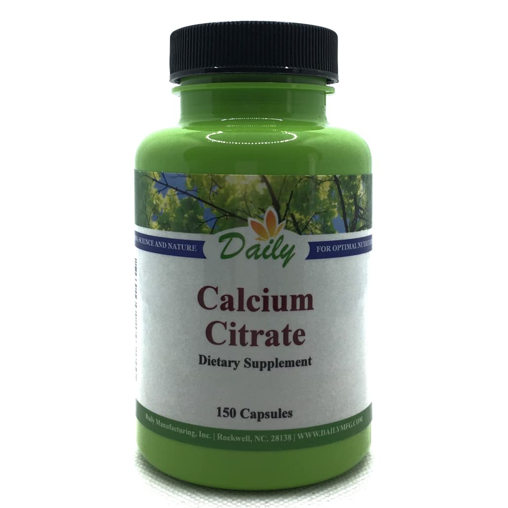 Daily Manufacturing Calcium Citrate bottle front with capsules for daily calcium support