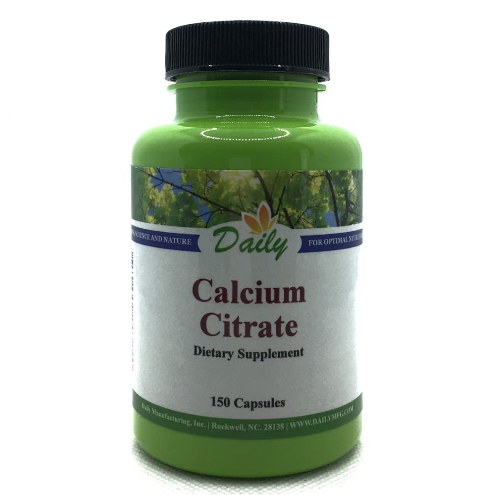 Daily Manufacturing Calcium Citrate bottle front with capsules for daily calcium support