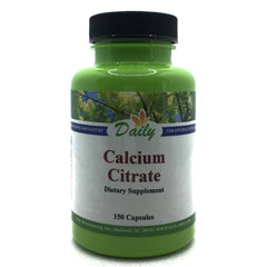 Daily Manufacturing Calcium Citrate bottle front with capsules for daily calcium support