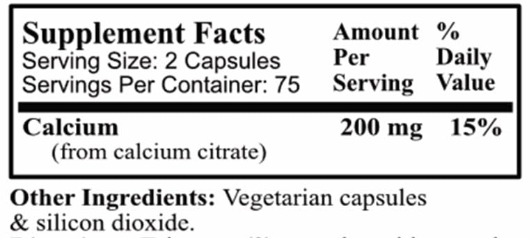 Daily Manufacturing Calcium Citrate bottle label showing kosher, gluten-free, vegan certifications