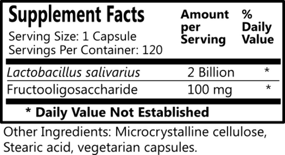 Daily Manufacturing L-Salivarius label highlights probiotic and prebiotic formula