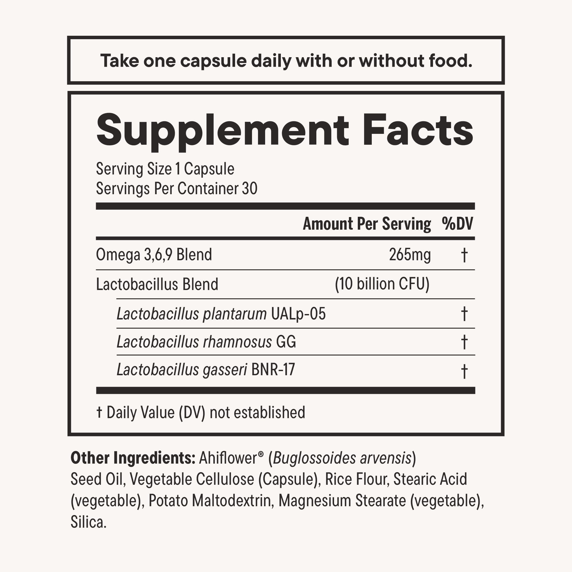 Daily Nouri Weight omega layer capsule protecting probiotics from stomach acid.