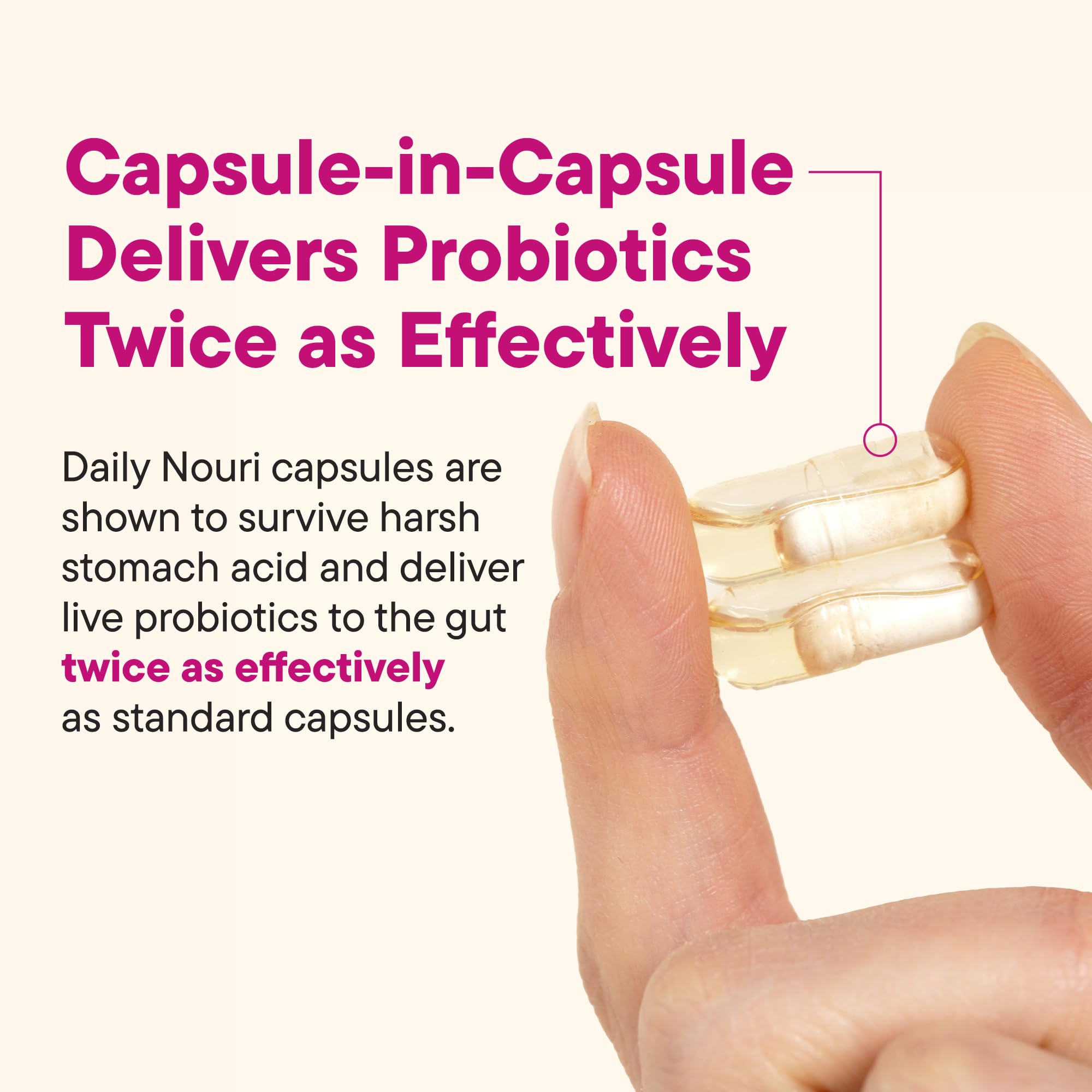 Daily Nouri Women's Probiotic USA-made badge signals quality manufacturing.